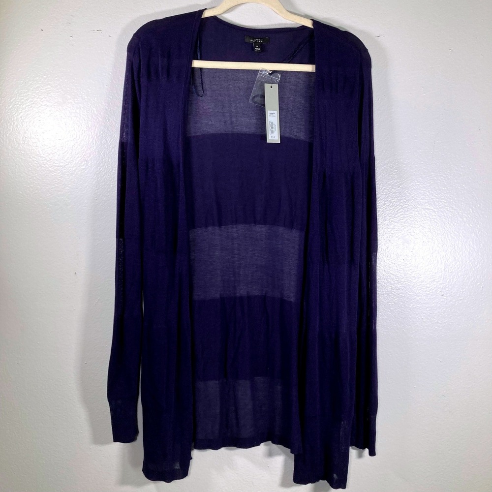 Apt. 9 Womens Shadow Stripe Cardigan Peacoat Blue Open Front NN14211 Medium NWT